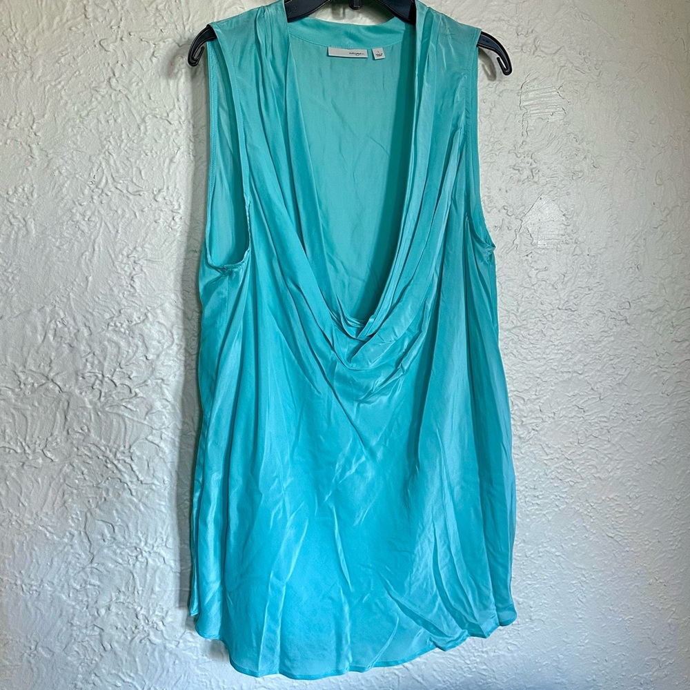 Light Blue Silk Sexy Cowl Neck Tank Top by Halogen Spring Lightweight Large